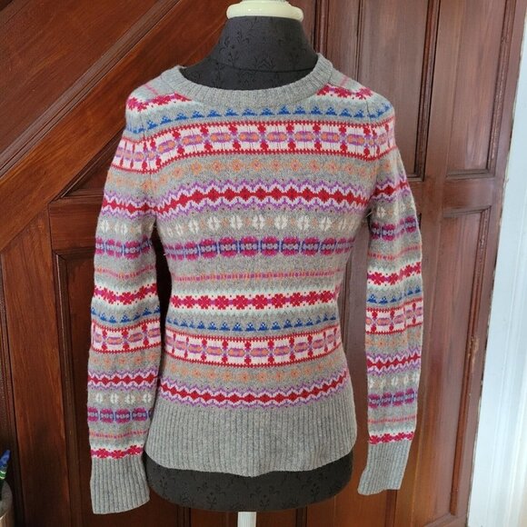 J. Crew Sweaters - J. Crew Women's Fair Isle 100% Wool Sweater Size XS Gray Red Purple